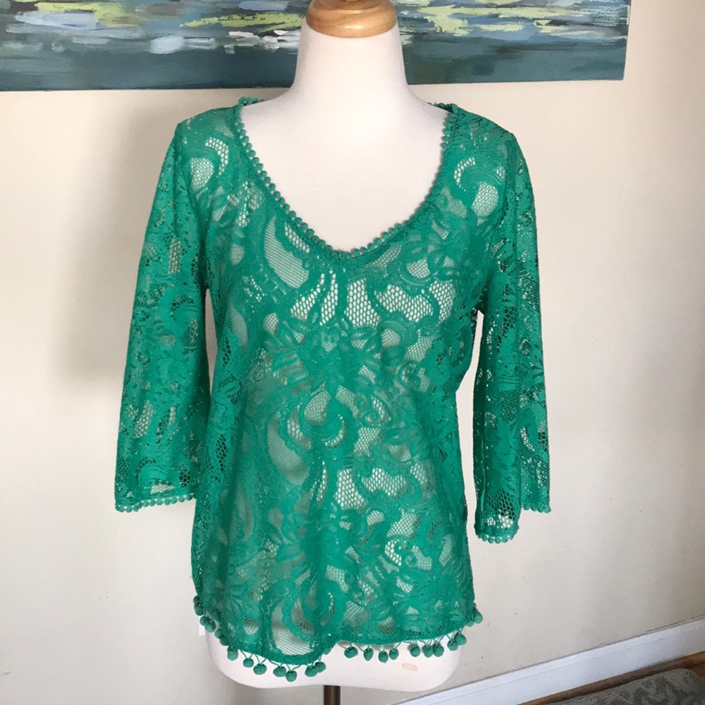 Turquoise lace top